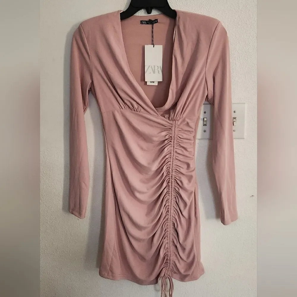 New Zara Pale Pink Mini Ruched Dress Blogger Favorite Size Medium - Picture 6 of 13